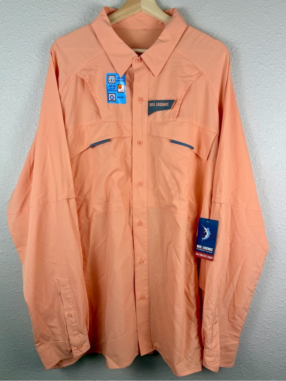 Reel Legends Saltwater Fishing Shirt Mens XXL Salmon UPF 50 Vented NWT